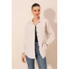 Krem Düz Oversize Uzun Basic Gömlek 3900