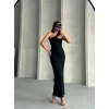 Krinkıl tek omuz uzun elbise siyah s25455