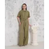 Kuşaklı gömlek yaka salaş tulum haki s255822