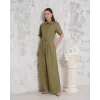 Kuşaklı gömlek yaka salaş tulum haki s255822
