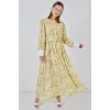 Kuşaklı Uzun Elbise 2584 - Sarı