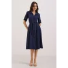 Lacivert Kuşaklı Gömlek Elbise 2442