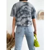Motosiklet Baskılı Yıkamalı Crop Tişort -Gri