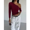 Omuz detaylı kollu bluz bordo f2336