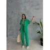 OMUZ MİDYE SIRALI BLUZ - PAÇA PENSLİ PANTOLON TAKIM - Yeşil