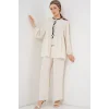 Önü Bağcıklı Tunik Pantolon İkili Takım 6744 - Ekru
