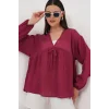 Önü Bağcıklı Uzun Kol Bluz 946 - Bordo