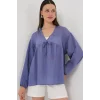 Önü Bağcıklı Uzun Kol Bluz 946 - İndigo