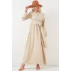 Önü Bağlamalı Keten Elbise 2574 - Bej