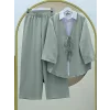 Önü Çift Bağlamalı Pantolonlu Kimono Takım  -Mint