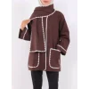 Önü Düğmeli Atkılı Cepli Ceket -Kahve