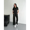 Osy Modal Yumuşak Dokulu Kumaş Kısa Kollu Yakalı T-shirt Pantalon Ikili Takım- Siyah