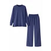 Osy Modal Yumuşak Dokulu Tesettür İkili Takım Yan Yırtmaçlı Uzun Tunik Ve Düz Paça Pantolon, Salaş Kalıp - Lacivert