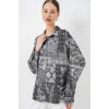 Oversize Desenli Saten Gömlek 20365 - Antrasit
