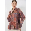 Oversize Desenli Saten Gömlek 20365 - Kiremit