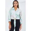 Oversize Dökümlü Crop Saten Gömlek 906 - Mint