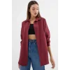 Oversize Mürdüm Uzun Basic Gömlek 3900