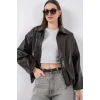 Oversize Suni Deri Ceket 1049 - Kahverengi