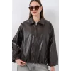 Oversize Suni Deri Ceket 1049 - Kahverengi