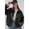 Oversize Suni Deri Ceket 1049 - Siyah