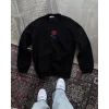 Oversize Üç İplik Bisiklet Yaka Baskılı SweatShirt - Siyah