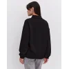 Oversize Yarım Farmuarlı Yakalı Basic SweatShirt - Siyah
