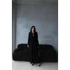 Pantolon yırtmaçlı elbise ikili triko takım siyah elf