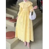 Pelerin Yaka Dantel Detaylı Elbise  -Sarı