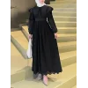 Pelerin Yaka Dantel Detaylı Elbise  -Siyah