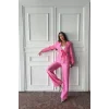 Pembe Beli Kuşaklı Ceket Ve Pantolon Parlak Takım