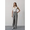 Pileli Bağcıklı Oversize Pantolon - Gri