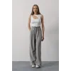 Pileli Bağcıklı Oversize Pantolon - Gri