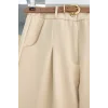 Pileli Cepli Kemerli Bilek Pantolon -Bej