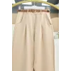 Pileli Cepli Kemerli Bilek Pantolon -Bej