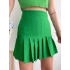 Pileli düğmeli etek açık yeşil s24811