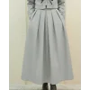 Pileli Fermuarlı Kaşe Etek    -Açık Gri