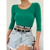 Pink Yazılı Fakir Kol Lastikli Crop -Yeşil