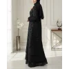 Pul Payetli Eteği Katlı Kemerli İkili Abaya -Siyah