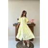 Sarı Kemerli Balon Kollu Elbise