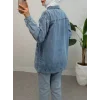 Serpme Taş Detaylı Kapaklı Cepli Kot Ceket -Buz Mavi