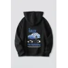 Sevgililer Günü Araba Temalı Baskılı Oversize Kapüşonlu Sweatshirt Hoodie - Siyah