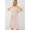 Sıfır Kol Kuşaklı Ayrobin Elbise 2568 - Krem