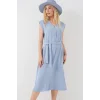 Sıfır Kol Kuşaklı Ayrobin Elbise 2568 - Mavi