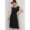 Sıfır Kol Kuşaklı Ayrobin Elbise 2568 - Siyah