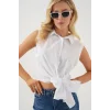Sıfır Kol Önü Bağlamalı Gömlek 20340 - Beyaz