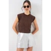 Sıfır Kol Taşlı Bluz 931 - Kahverengi