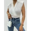 Sıfır Kol Vatkalı Kruvaze Model Sandy Bluz -Beyaz
