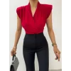 Sıfır Kol Vatkalı Kruvaze Model Sandy Bluz -Bordo