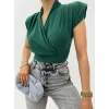 Sıfır Kol Vatkalı Kruvaze Model Sandy Bluz -Zümrüt