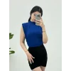 Sıfır Kol Vatkalı Sandy Bluz -Saks